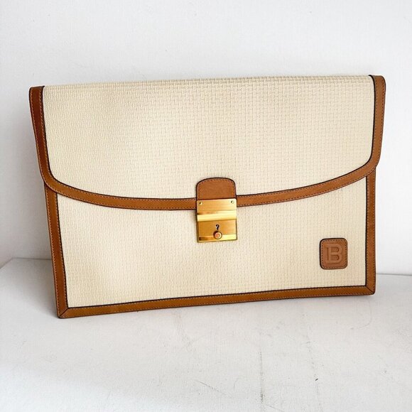 Vintage Bally Light Beige Monogram Office Document Case - Picture 2 of 14
